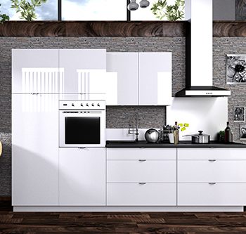 Kích thước: Tùy theo không gian nhà bếp thực tế Vật liệu: MFC phủ Melamine hoàn thiện sơn bóng